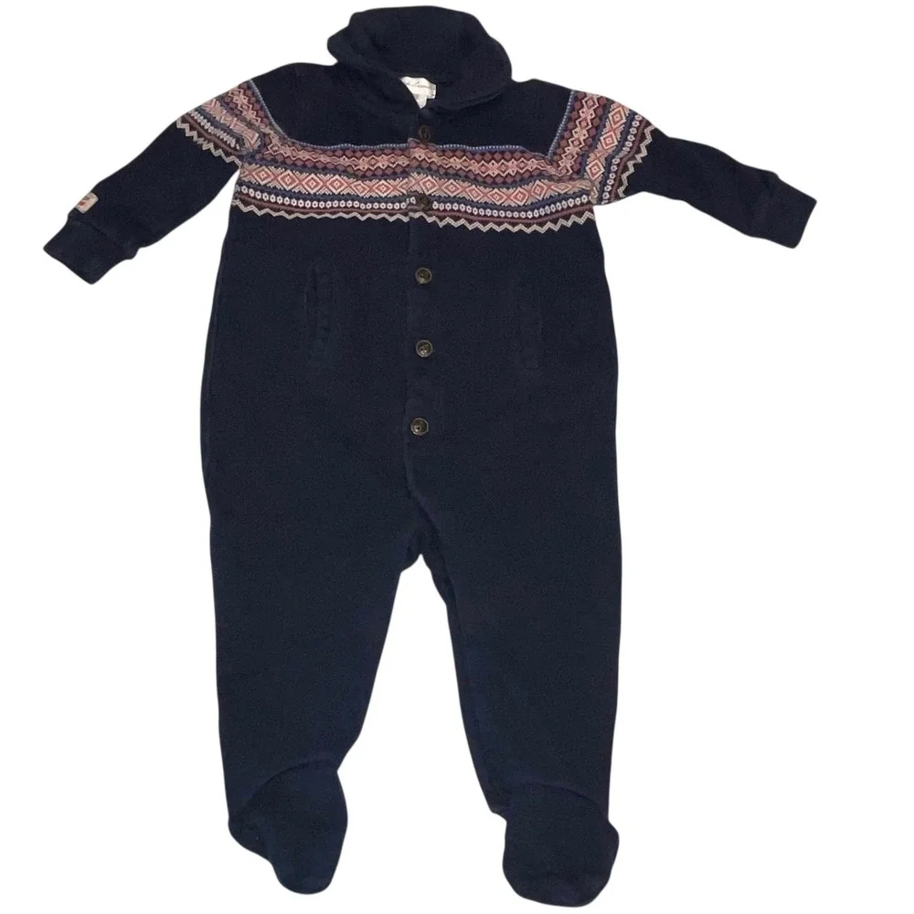 Ralph Lauren‎ Baby Boys Navy Fair Isle Romper One Piece Winter Preppy Size 6M